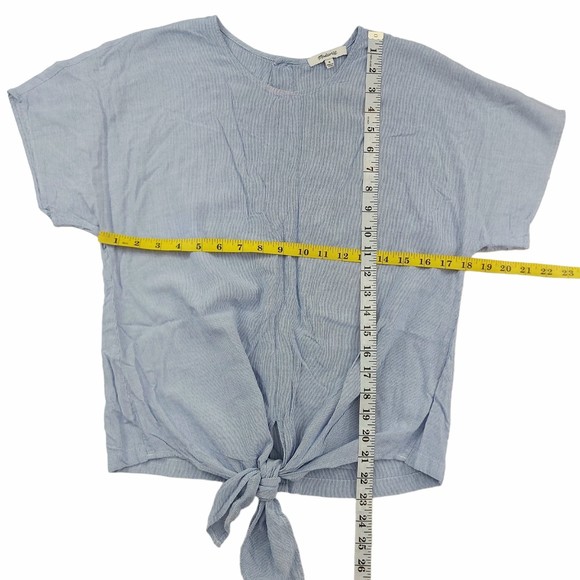 Madewell Blouse Womens Medium Striped Tie Front Back Button Short Sleeve Preppy - Picture 9 of 11